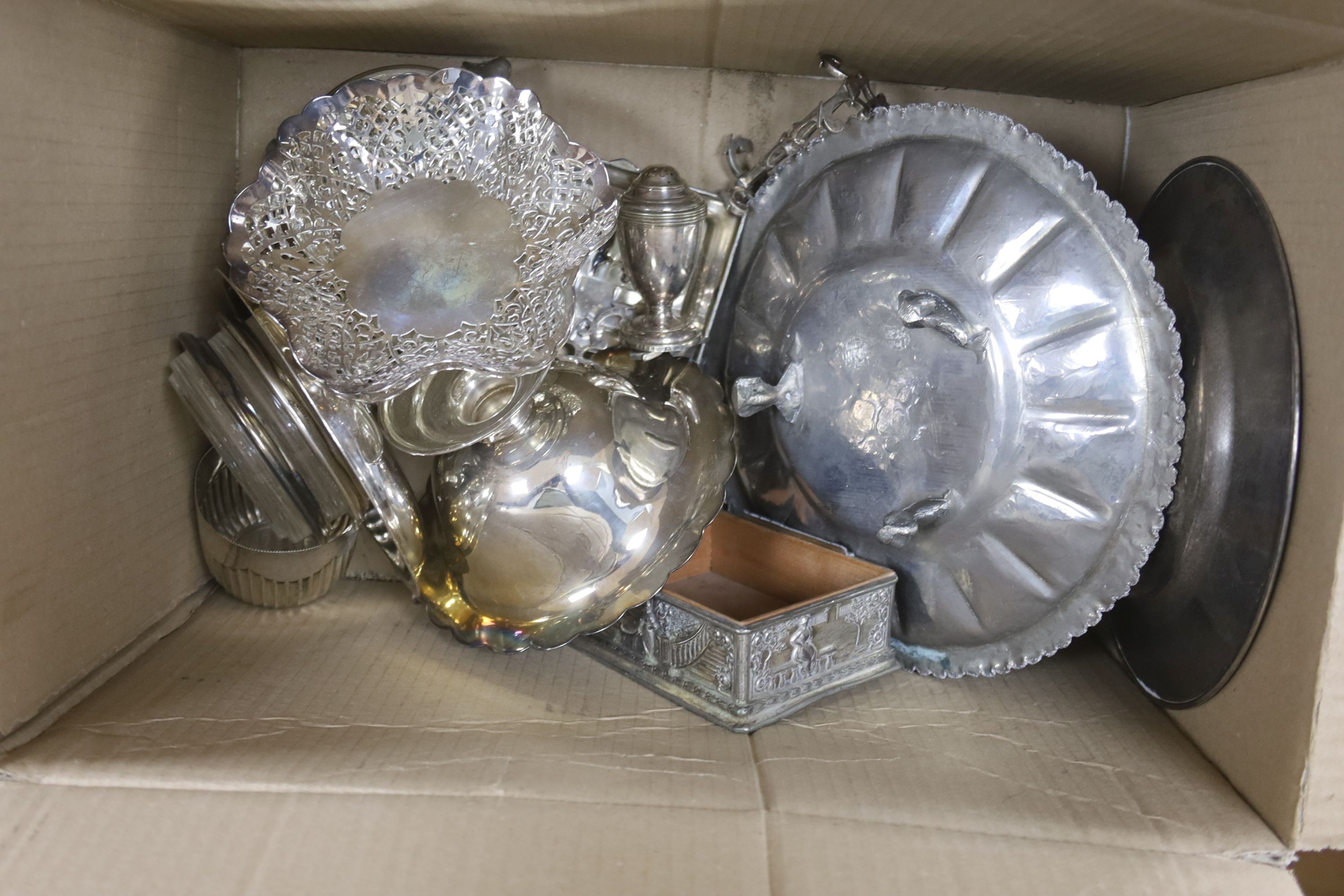 Plated wares-four knive rests, box, etc.